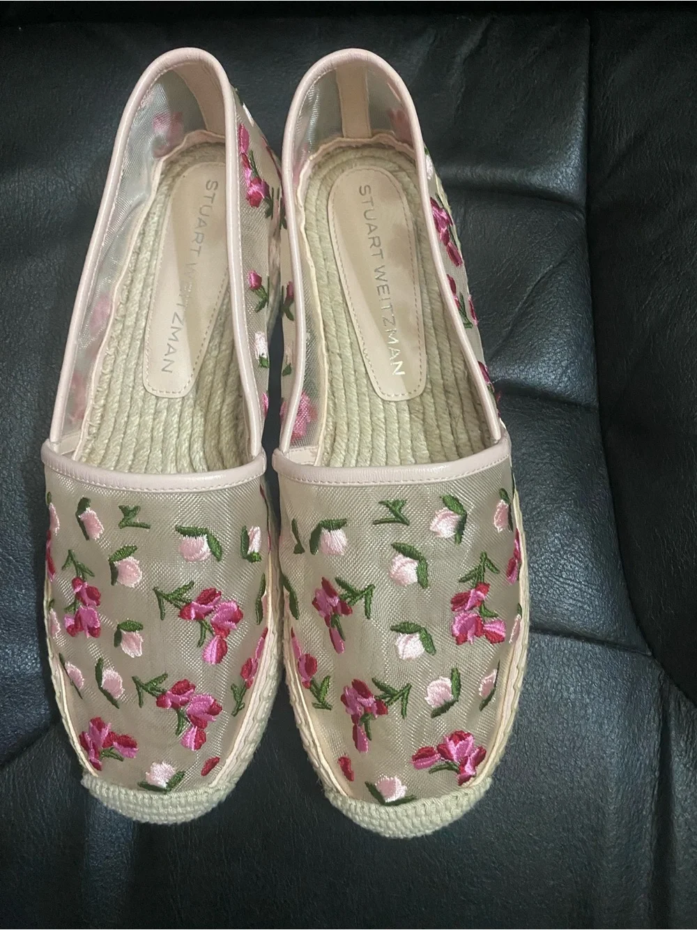 Stuart Weitzman Pink Floral Embroidered Espadrilles